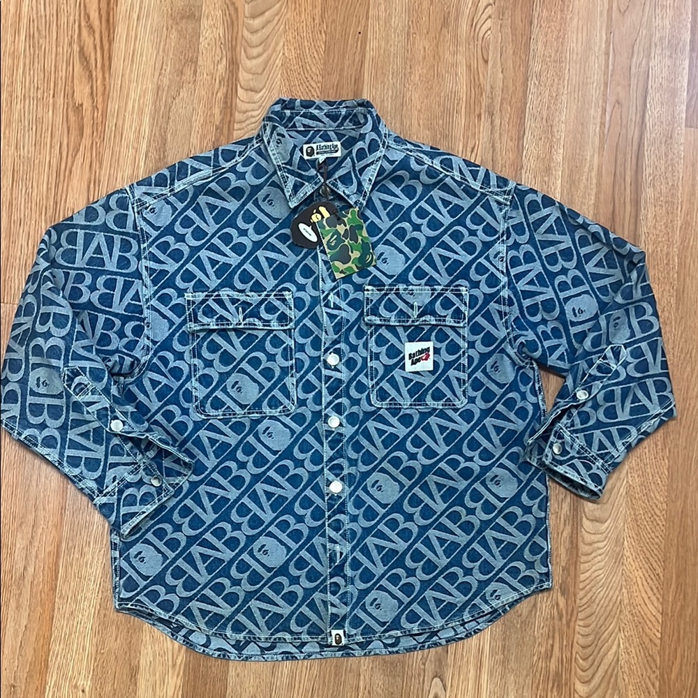 Bape Ape Monogram Denim Button Down Jean Jacket